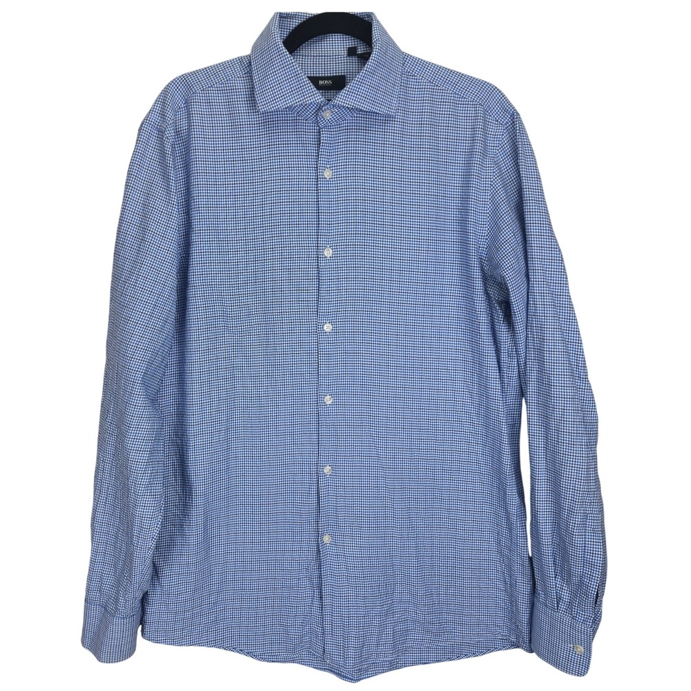 Hugo Boss Sharp Fit Micro Houndstooth Men Button Shirt Size 15.5‎ & 34/35 Preppy